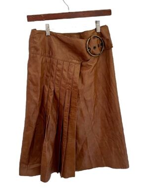Mackage Leather Wrap Skirt Cognac Pleated Ring Buckle XS S